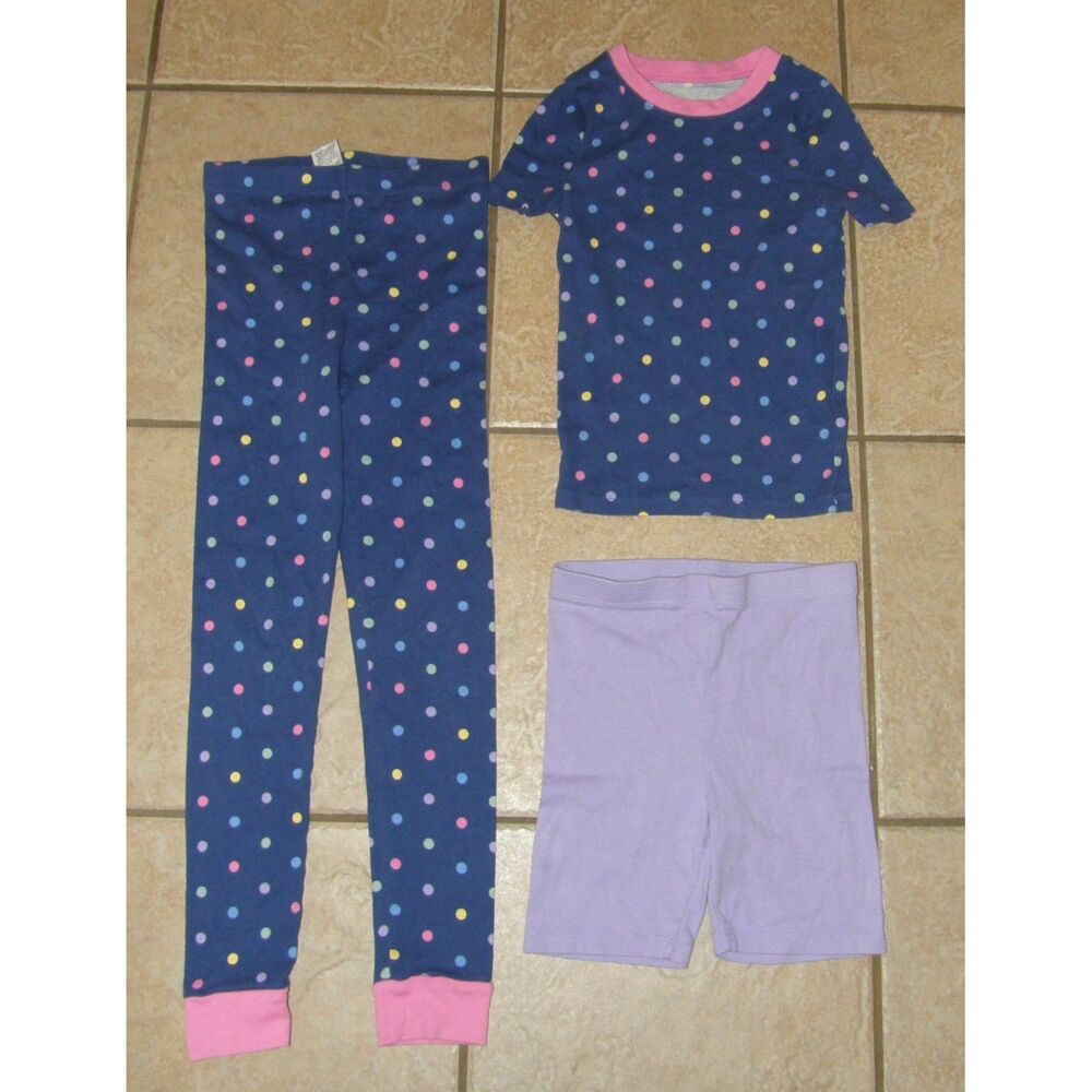 Girls Sz 8 Pants, Shorts & Top Snug Fitting Soft Stretch Cotton 3 Pc Pajama Set